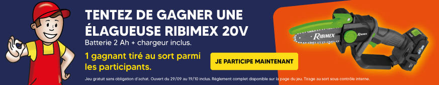 Jeu concours : tentez de gagner une élagueuses électrique RIBIMEX sans fil 20V avec batterie 2 Ah et chargeur